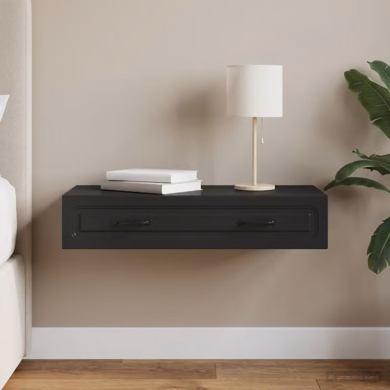 vidaXL Tavolino da parete moderno in legno nero opaco L: 87,5 cm, P: 34,5 cm, H: 17 cm
