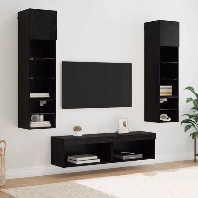 Mobile TV da Parete 6 pz-Set di 6 Credenza per TV sospesa Rovere Nero Legno multistrato 355028