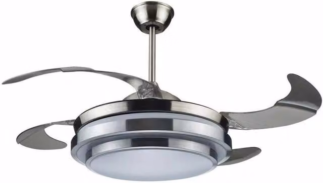 Ventilatore da Soffitto DCG con Luce LED Dimmerabile, Pale a Scomparsa e Telecomando, Colore Argento