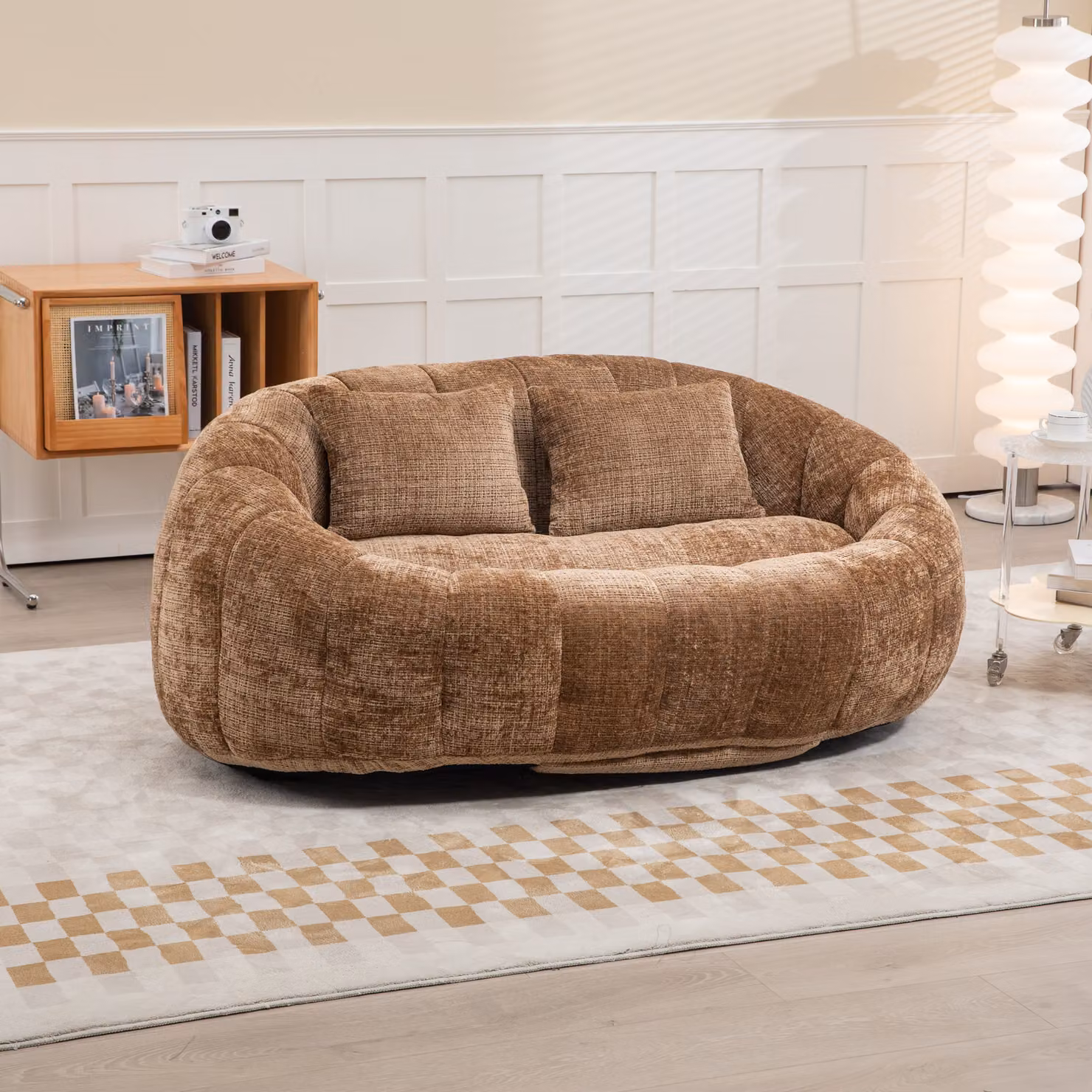 MODFU Poltrona a sacco Poltrona relax Divano letto Divano a sacco Letto imbottito, Lazy Sofa extra largo con 2 cuscini, Chenille color caffè