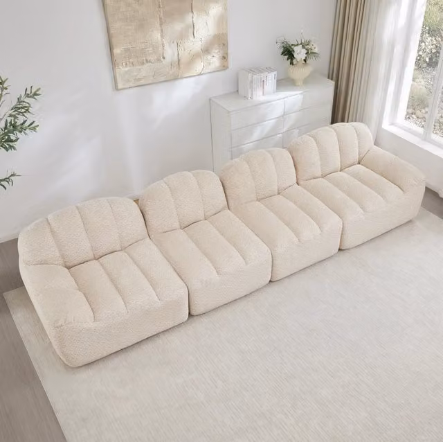 Divano modulare 4 posti senza struttura in pile granulato; beige bianco