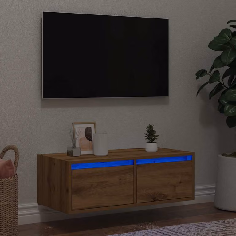 vidaXL Mobile Porta TV Moderno in Rovere con Luci LED Integrate, Marrone, L 75 cm x P 35,5 cm x H 25 cm