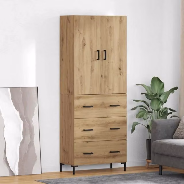 Credenza moderna vidaXL in legno e MDF color rovere, L/P/H: 69,5 x 34 x 180 cm