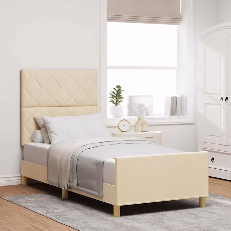 Struttura del letto con testiera vidaXL in tessuto beige e legno di pino, L/P/H: 90 x 200 cm