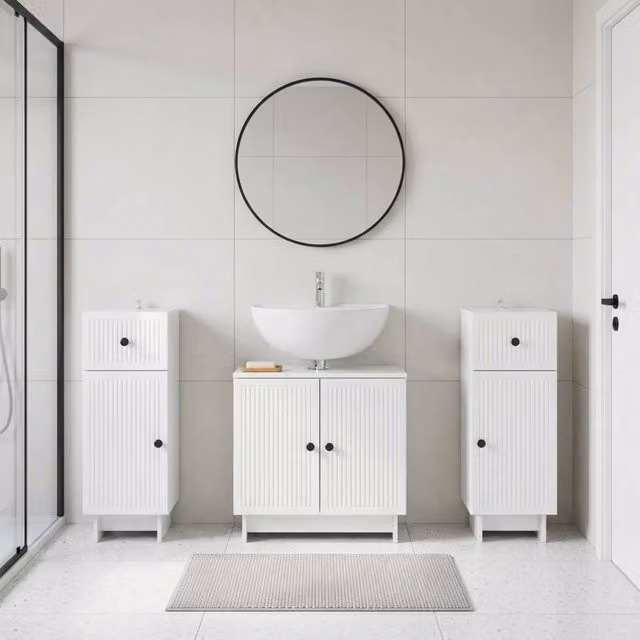 Set di armadietti da bagno in 3 pezzi EDE Bianco Lucido 3417985