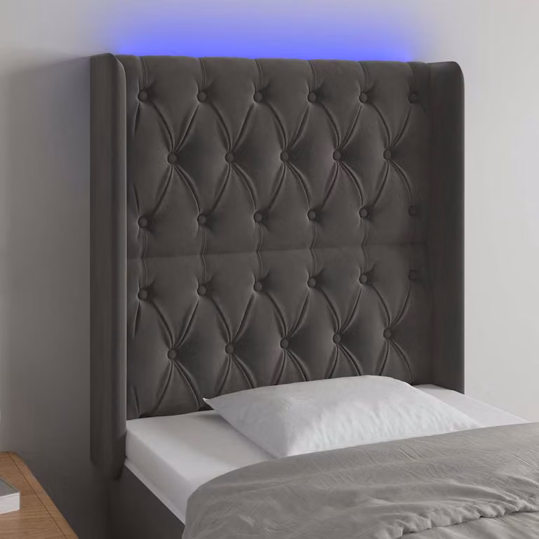 Testiera per letto vidaXL in velluto grigio con illuminazione LED e porta di ricarica USB, L/P/H: 83 x 16 x 118/128 cm