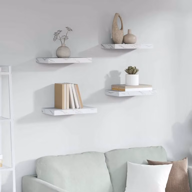 Set di 4 Scaffali da Parete Moderni vidaXL in Effetto Marmo Bianco L 40 x P 23,5 x H 3,8 cm