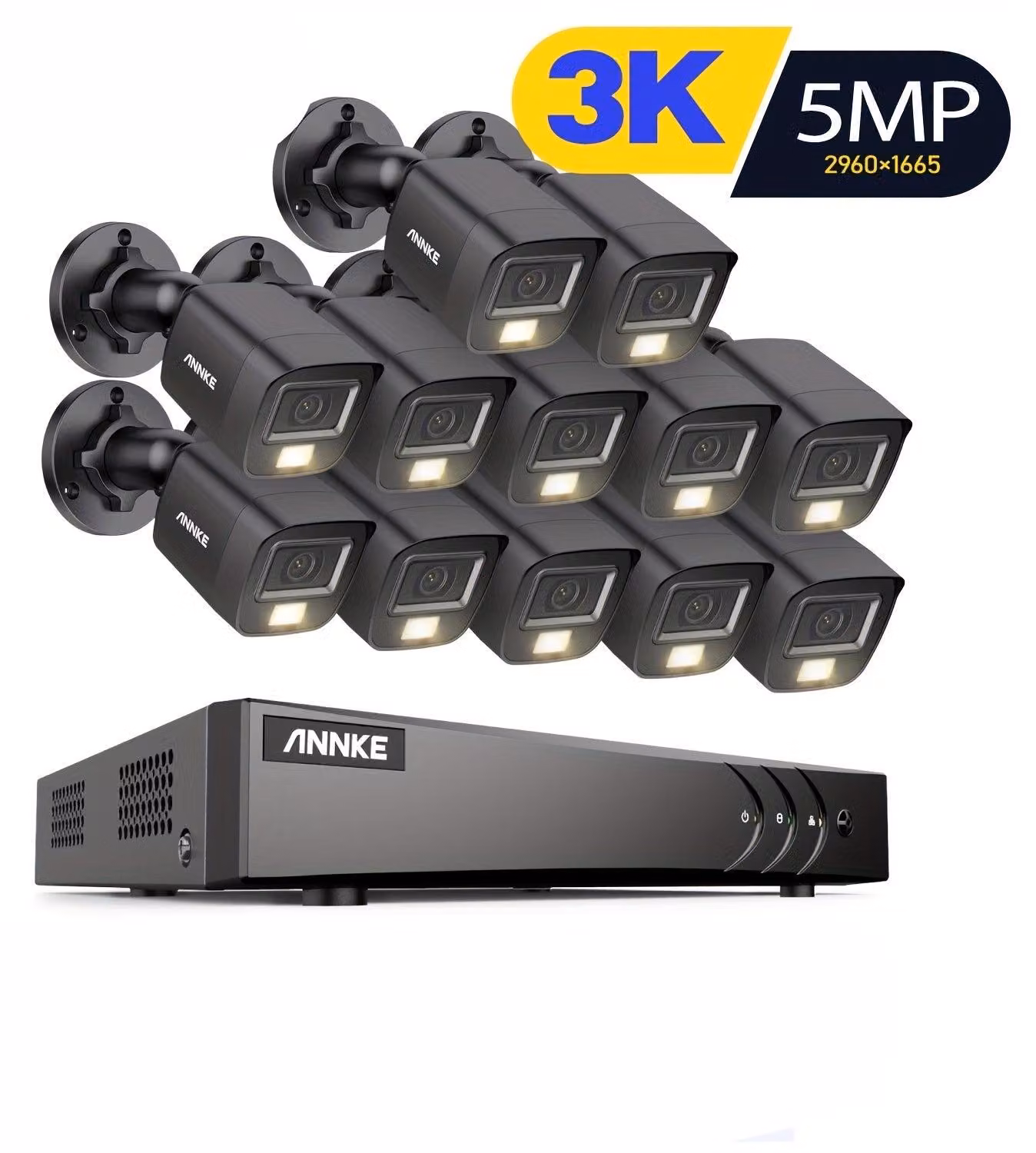 Kit di videosorveglianza con 12 telecamere CCTV, risoluzione 3K, rilevamento tramite intelligenza artificiale e registrazione audio