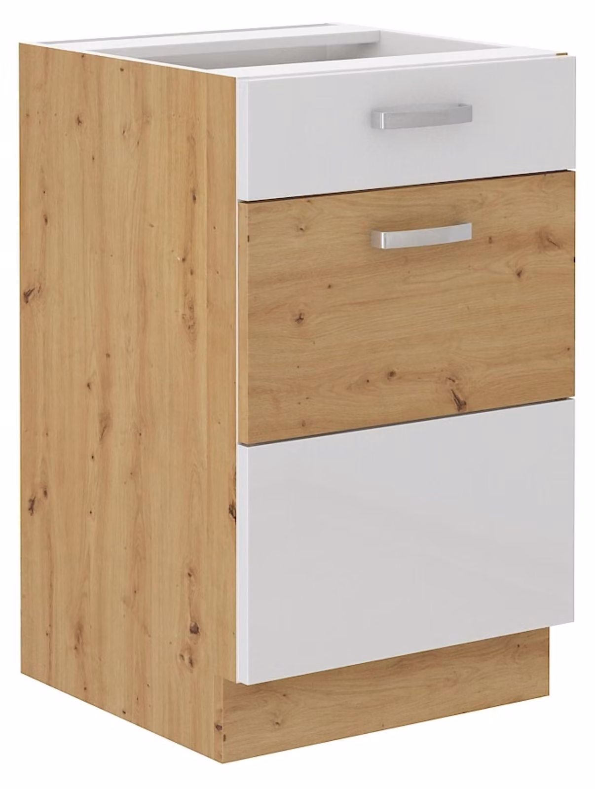 Base 50 Rovere Artisan + bianco lucido Mobile cucina Guida soft-close a estrazione totale