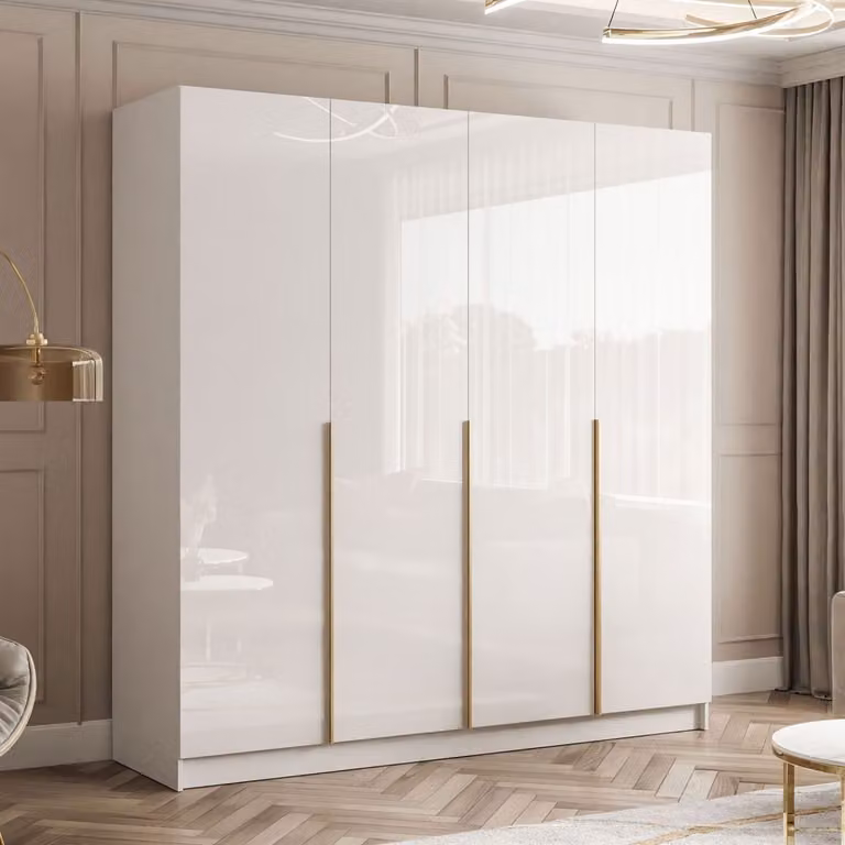 Armadio ribaltabile AUREL 4D bianco lucido con maniglie cromate dorate