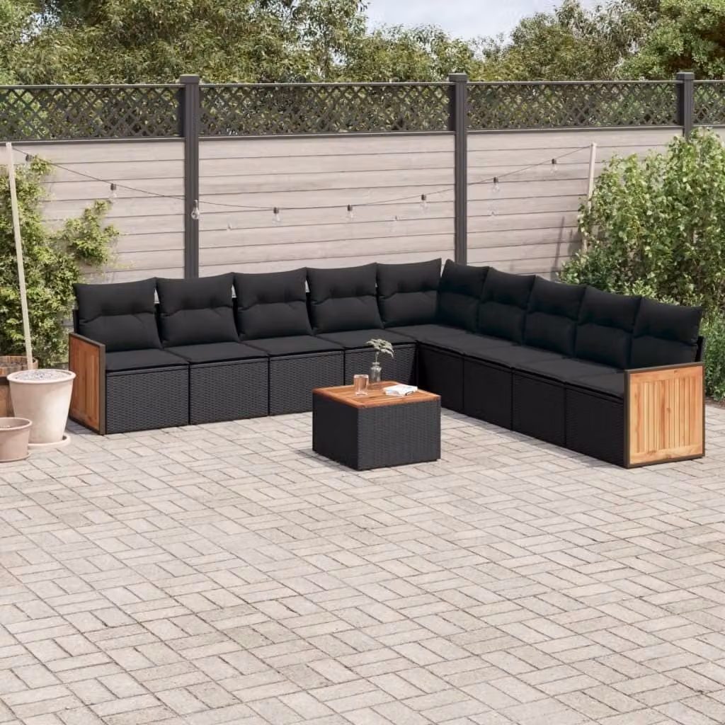 Maison Exclusive - Set da giardino 10 pezzi con cuscini in polyrattan nero