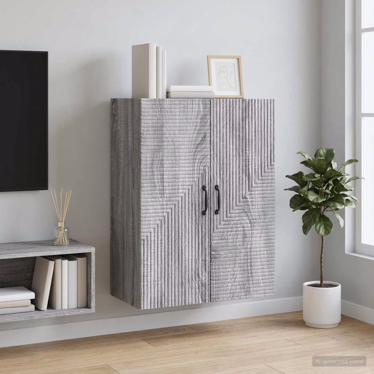 Mobiletto a muro moderno vidaXL in legno e MDF, colore grigio, L: 66 cm, P: 34,5 cm, H: 90 cm