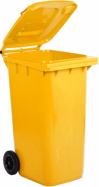 Bidone per la raccolta differenziata da 240 l con coperchio a ribalta in plastica di colore giallo