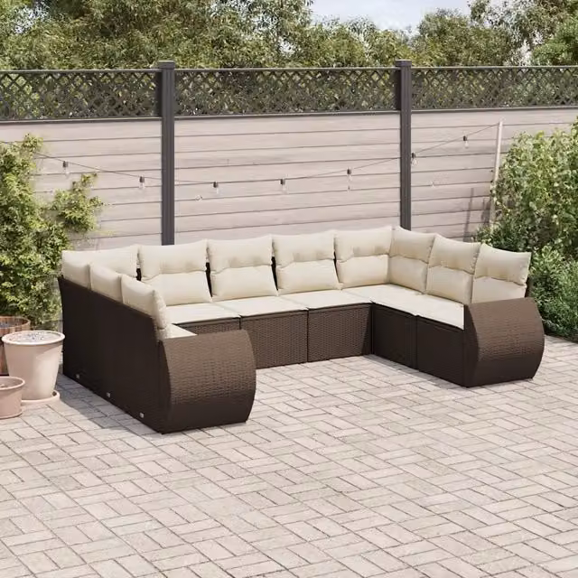 Set Divani da Giardino 9pz con Cuscini Marrone in Polyrattan 3254140
