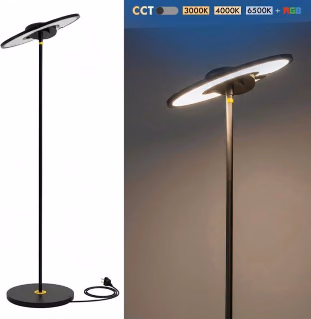 Lampada da terra LED Planetitaly Nera, Dimmerabile RGBW con Telecomando, Orientabile 360 gradi, Altezza: 200 cm – 1