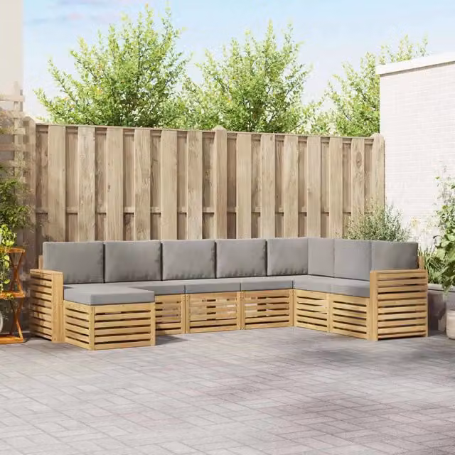 Set di divani da esterno a L vidaXL in legno di acacia con 8 pezzi, bianco e grigio