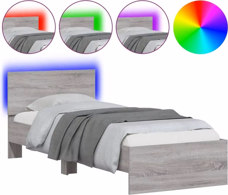 Giroletto con Testiera e LED Grigio Sonoma 90x200 cm