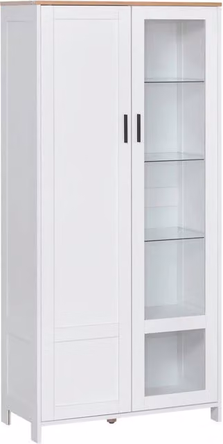EasyComfort Credenza Moderna con 2 Ante in Vetro e Legno, Bianco, L: 76 cm, P: 36 cm, H: 160 cm