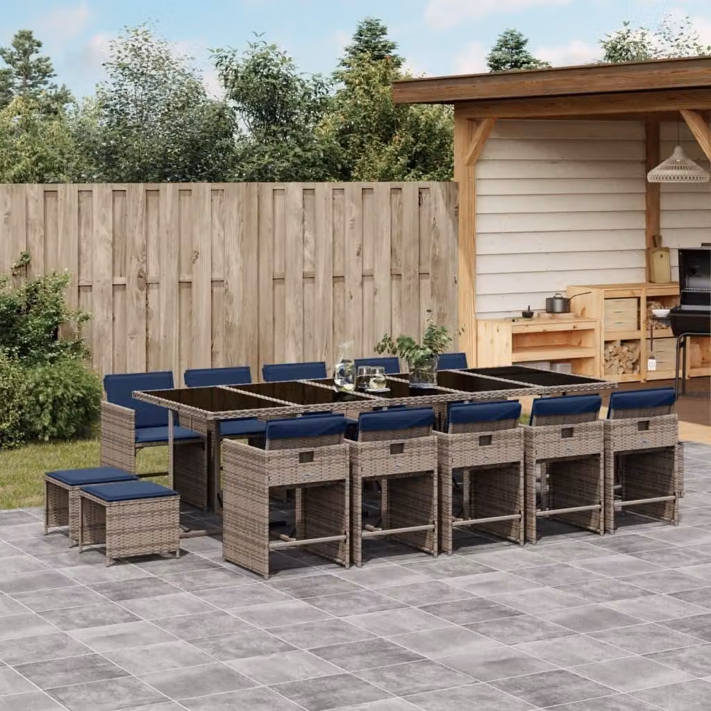 Maison Exclusive - Set da pranzo da giardino da 15 pezzi con cuscini, grigio, polyrattan