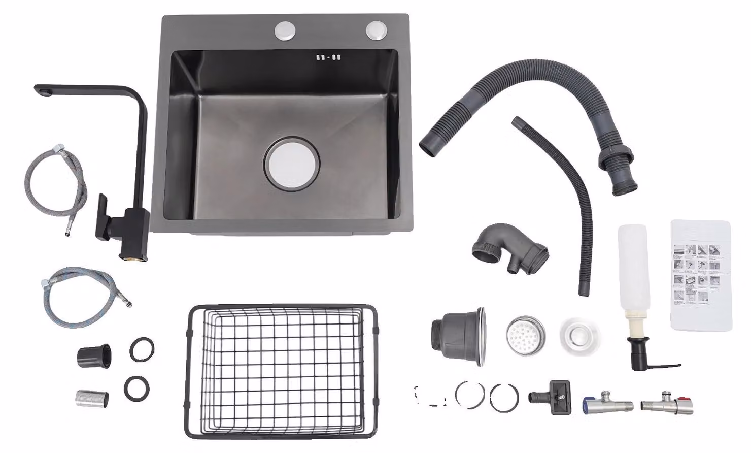 Lavello da cucina, acciaio inossidabile, kit di installazione completo, grigio scuro