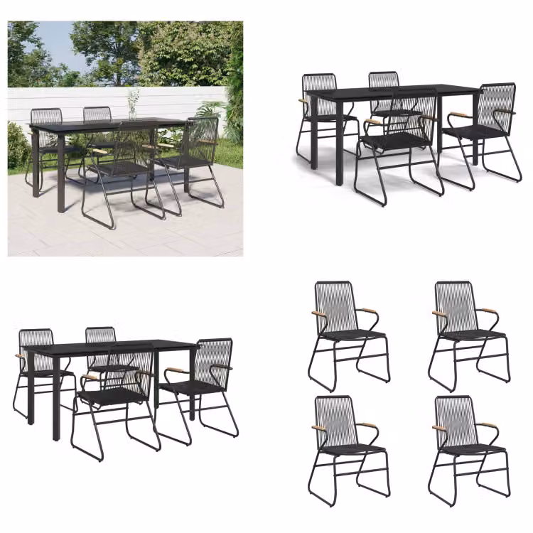 vidaXL Set da pranzo da giardino 5 pezzi in PVC rattan nero - Set da pranzo da giardino - Set da pranzo da esterno - Set da pranzo da terrazza