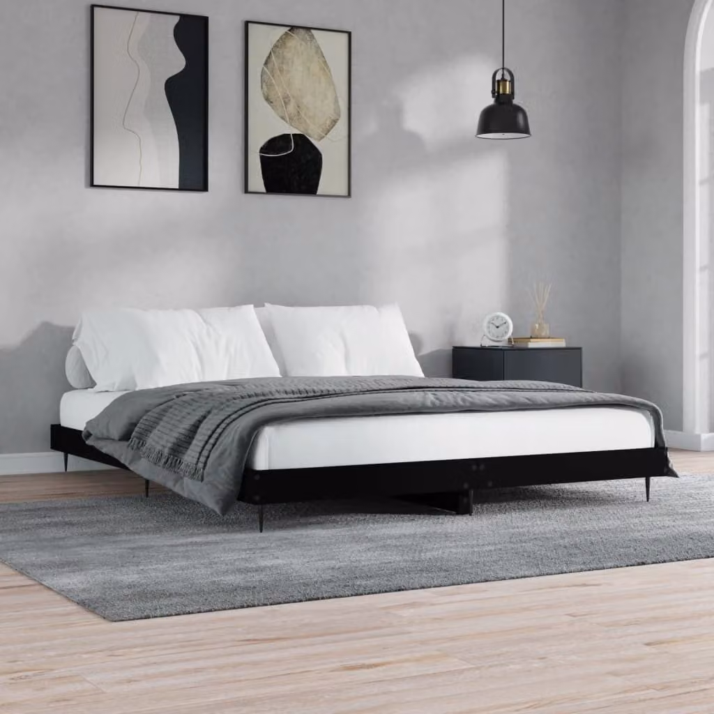 The Living Store Struttura letto nera 200x200 cm in materiale ligneo