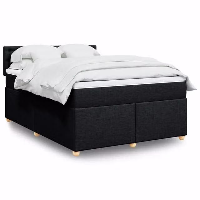 vidaXL Giroletto a Molle con Materasso Ibrido Nero e Bianco in Tessuto, L/P/H: 140 x 190 cm
