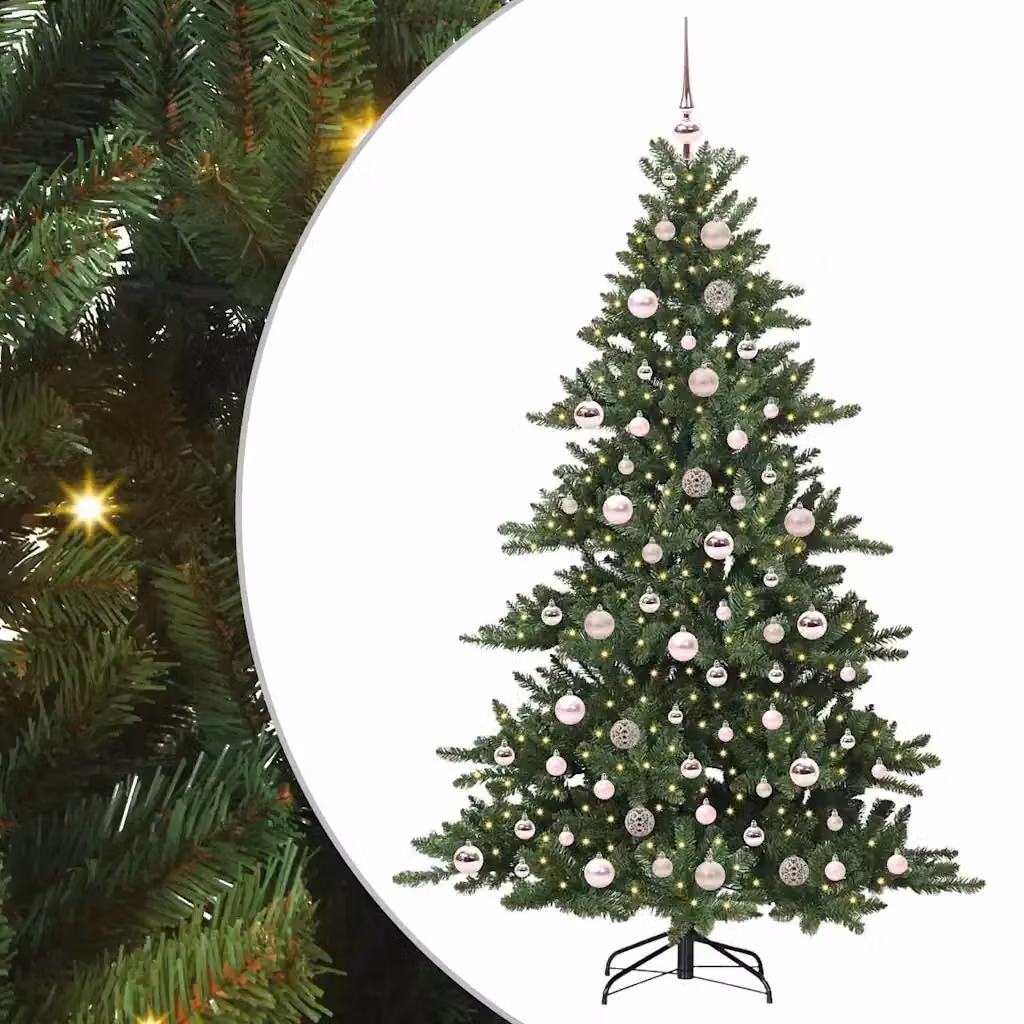 Albero di Natale Artificiale con LED Warm White vidaXL Verde in PVC e Metallo con Rami Pieghevoli – 2