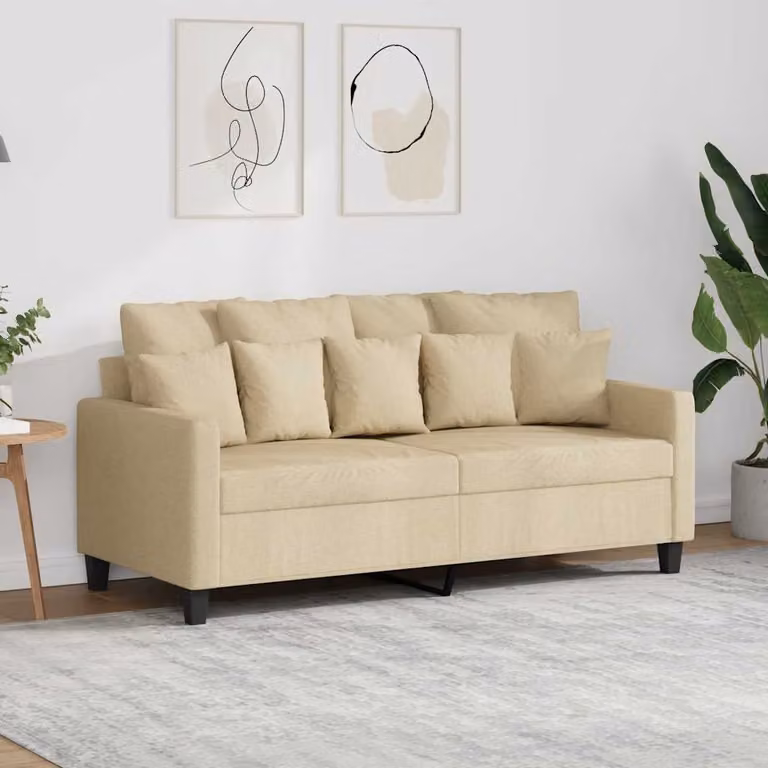 Divano a 2 posti moderno vidaXL in tessuto beige con struttura in metallo e cuscini inclusi L/P/H: 140 x 190 x 80 cm