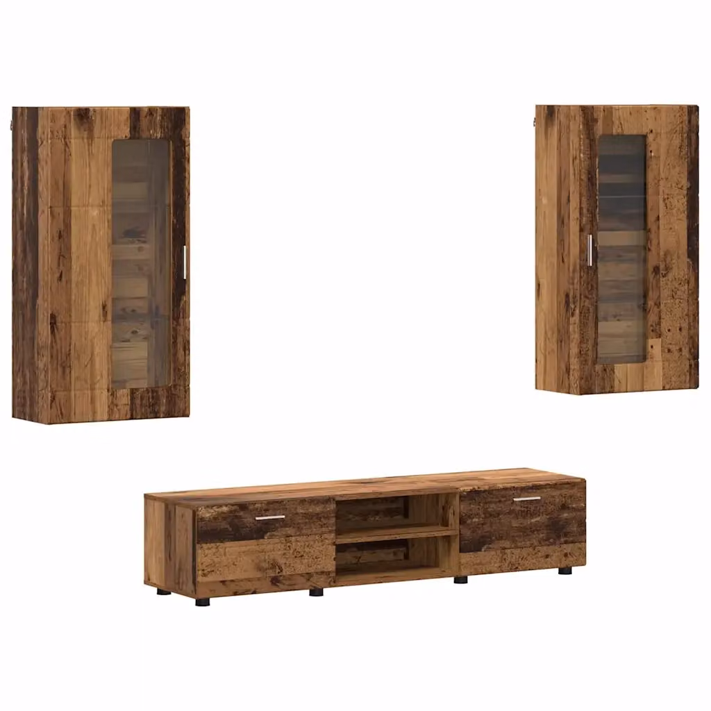 Set mobile TV vidaXL FLORIN 3 pezzi in legno vecchio marrone L/P/H: 150 x 39 x 30 cm – 2