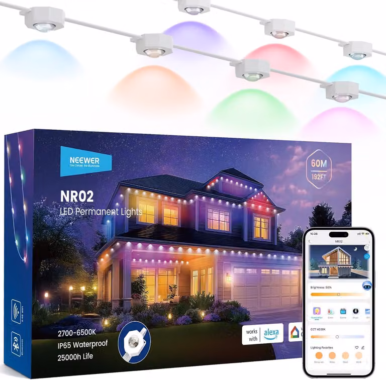 Catena luminosa da 60 metri, con 120 LED, colore RGBCW, controllo tramite app, grado di protezione IP65