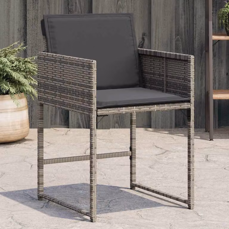 Set di 4 sedie da giardino vidaXL in polyrattan grigio con cuscini e braccioli
