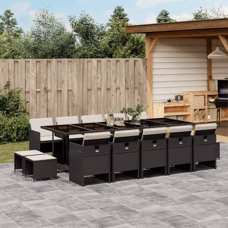Maison Exclusive - Set da Pranzo da Giardino 15 pz con Cuscini Nero in Polyrattan