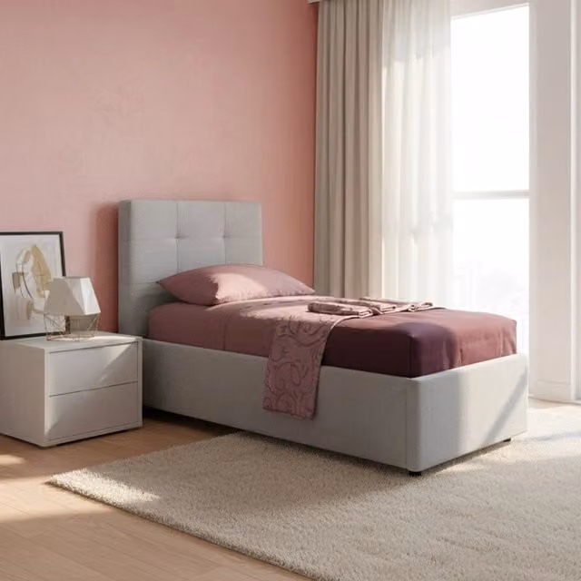 Letto singolo con contenitore Ascoli 80x190 tessuto Enjoy grigio