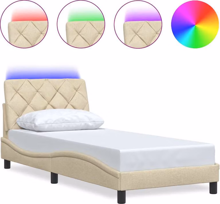 Struttura letto con LED senza materasso crema 90x200 cm in tessuto