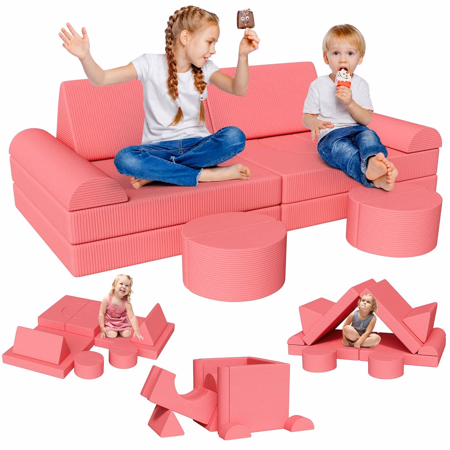 Divano giocattolo Clevich per bambini, divano modulare per bambini, Oeko-Tex Standard 100