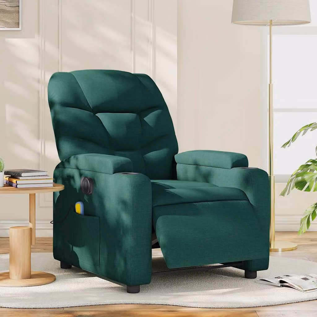 vidaXL Poltrona Massaggiante Reclinabile Elettrica in Tessuto Verde – 1