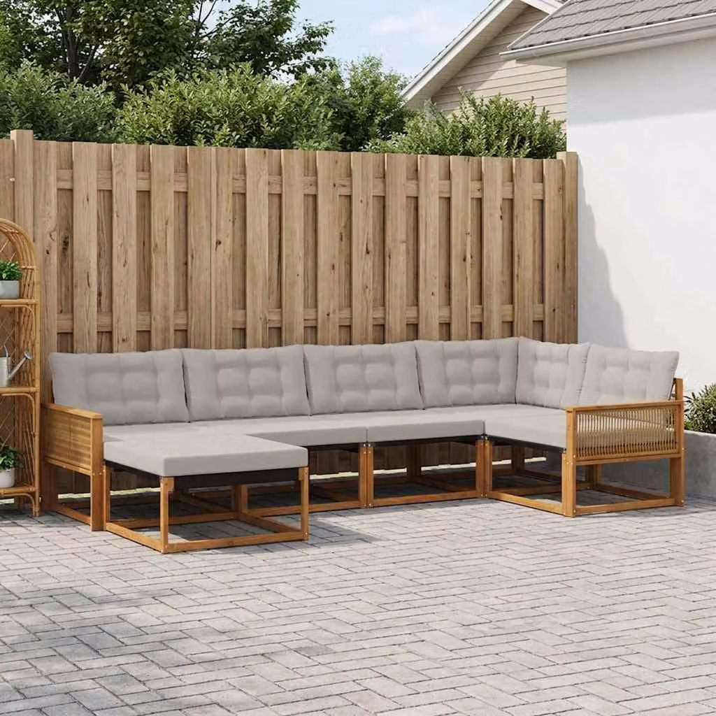 Set di divani da esterno moderno vidaXL in legno di acacia, 6 pezzi, Naturale e Grigio Chiaro
