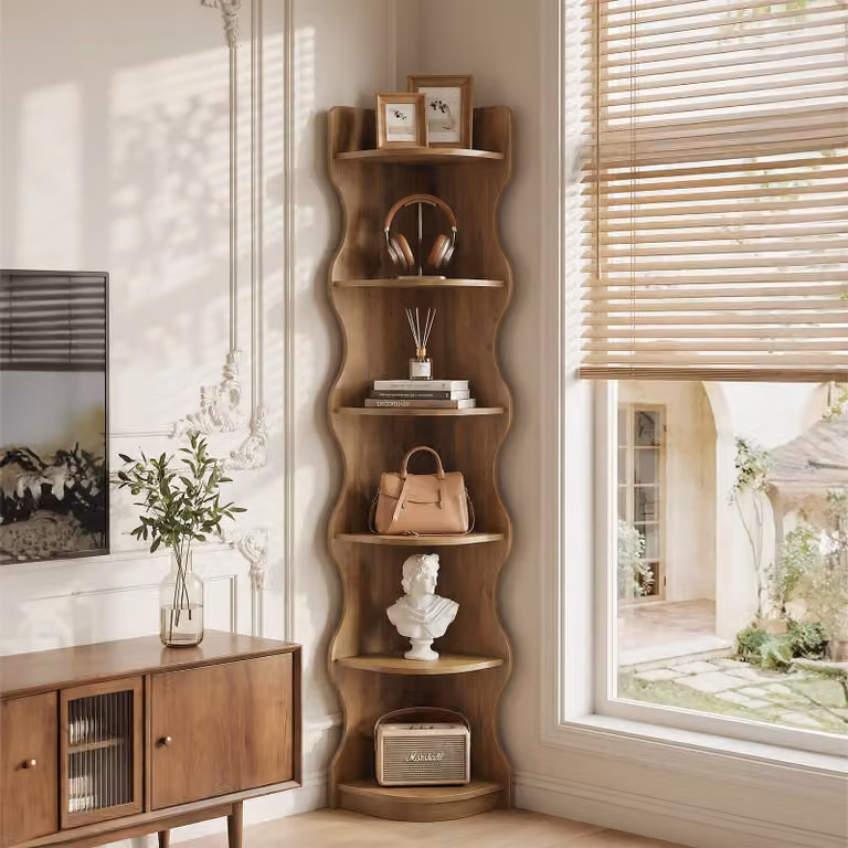 Scaffale angolare Tribesigns a forma di onda, moderna libreria angolare a 6 ripiani, 180 cm, esclusivo scaffale curvo, porta piante, libreria