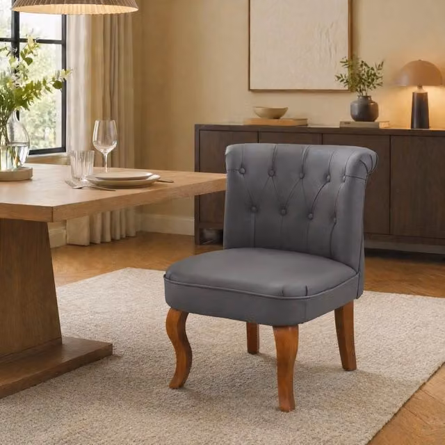 Sedia da pranzo REDOM in pelle grigia e legno di gomma L 59 cm x P 50 cm x H 64 cm