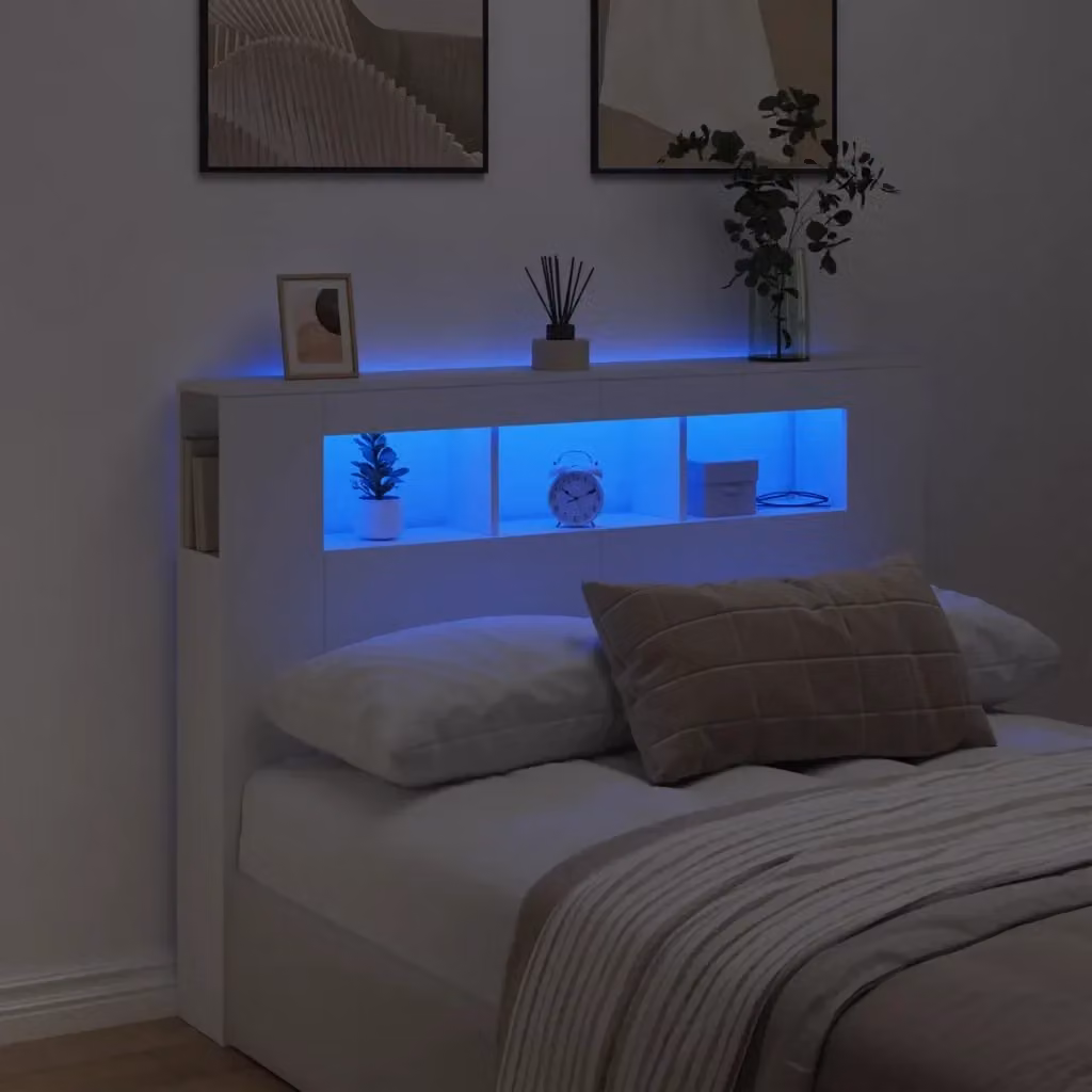 Testiera con illuminazione LED e porta USB Design In, Bianca, L/P/H: 140 x 18,5 x 103,5 cm, in Legno Multistrato – 2