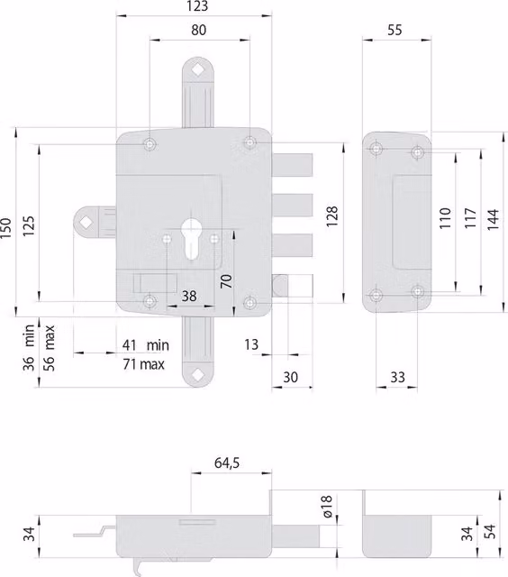 Serratura tripla da applicare per legno Cisa Art. 561 e 60 Destra in acciaio inox color argento