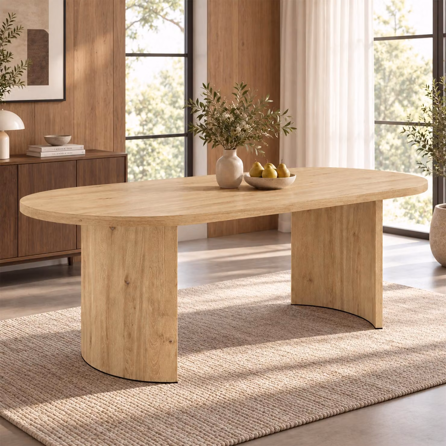 Tavolo da pranzo, dimensioni 200x90 cm, per 6-8 persone, angoli arrotondati, piano spesso, legno di quercia