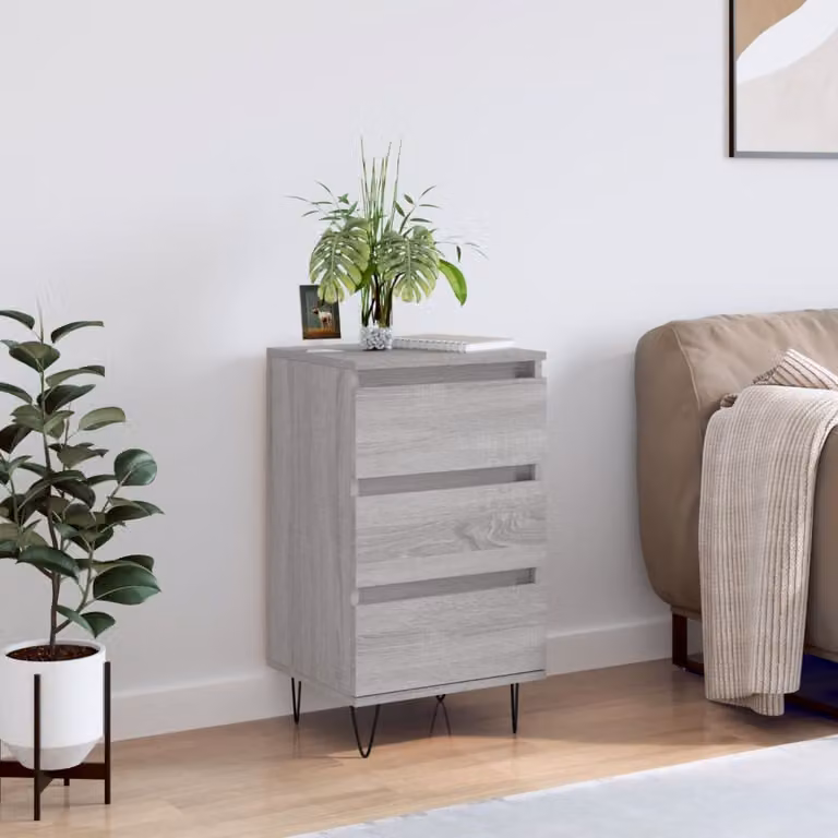 Credenza moderna vidaXL in legno multistrato e metallo, Grigio, L 40 cm x P 35 cm x H 70 cm