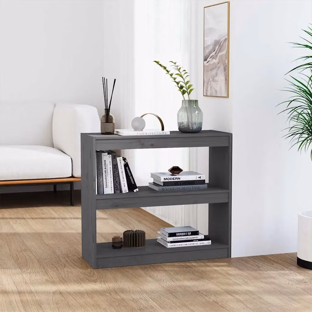 Libreria/Divisorio vidaXL in Legno Massello di Pino Grigio L: 80 cm, P: 30 cm, H: 71,5 cm