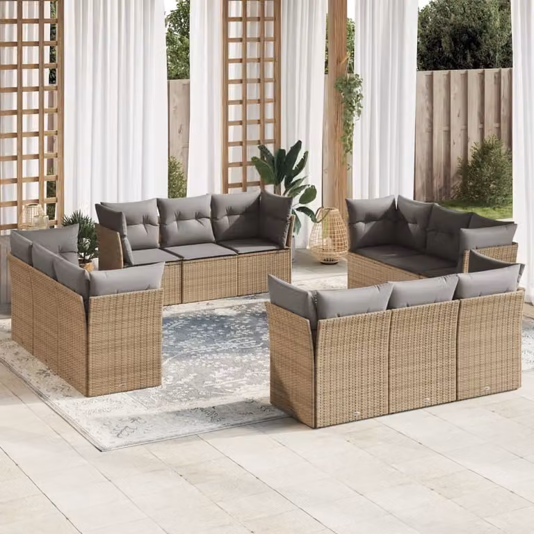 Maison Exclusive - Set Divani da Giardino 12 pz con Cuscini Beige in Polyrattan