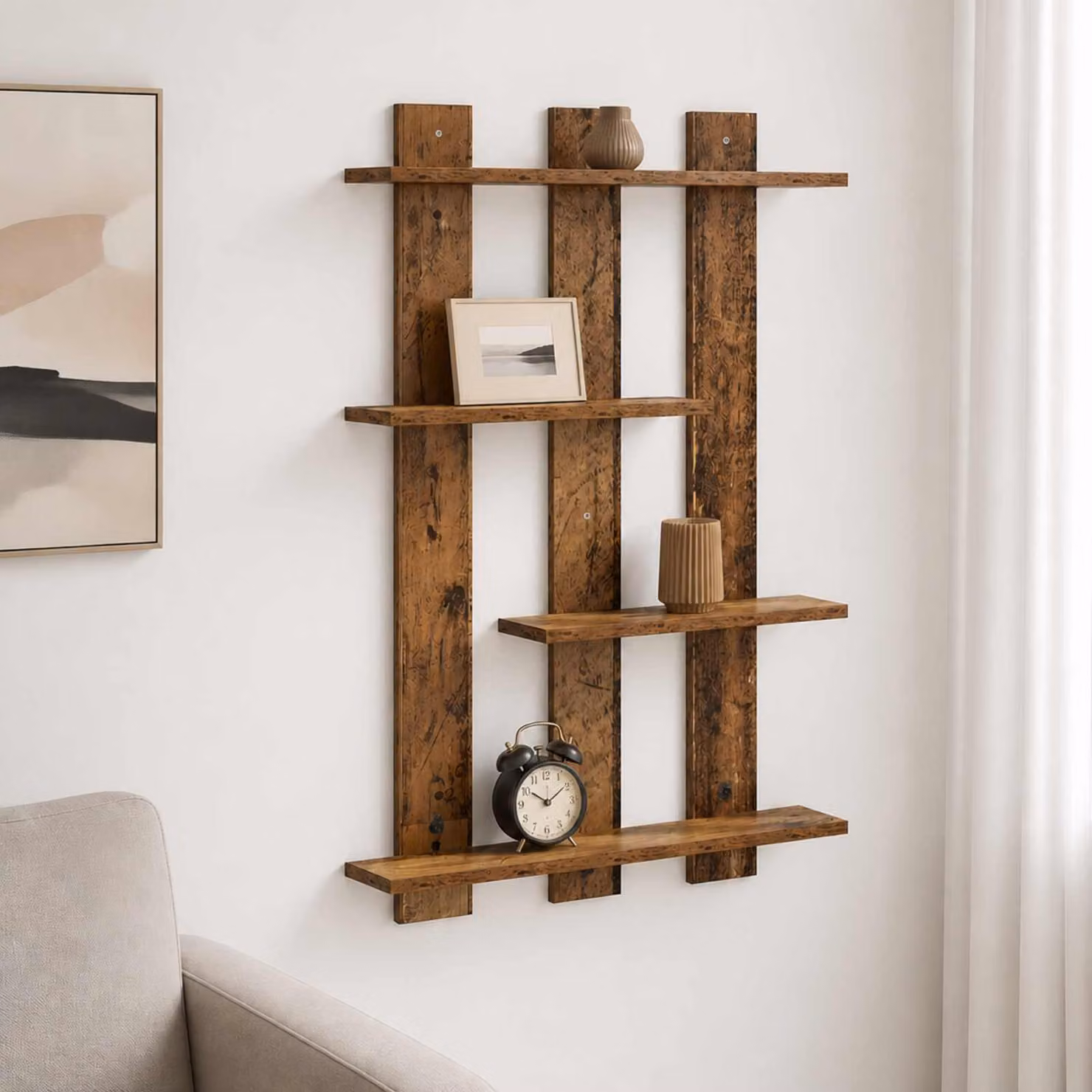 Scaffale da parete moderno vidaXL in legno color marrone L: 61 cm, P: 13,5 cm, H: 88 cm