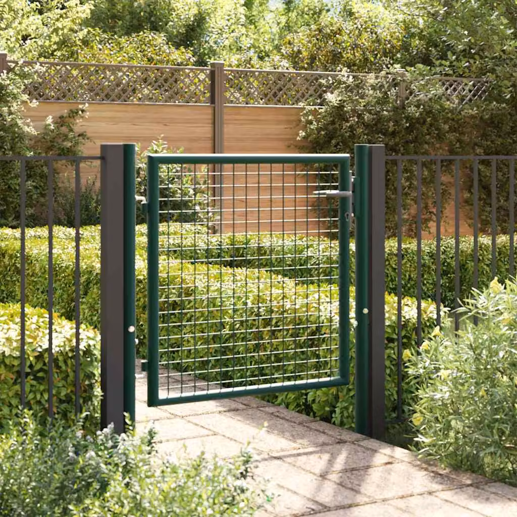 vidaXL Cancello Singolo a Battente in Acciaio Verde L: 100 cm, H: 75 cm – 1