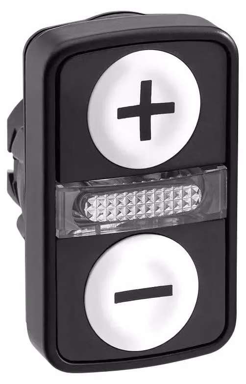 Schneider Electric Pulsante doppio, elemento frontale, Harmony XB5, plastica, 22 mm, bianco, con dicitura Plus/Minus, illuminato ZB5AW7A1715