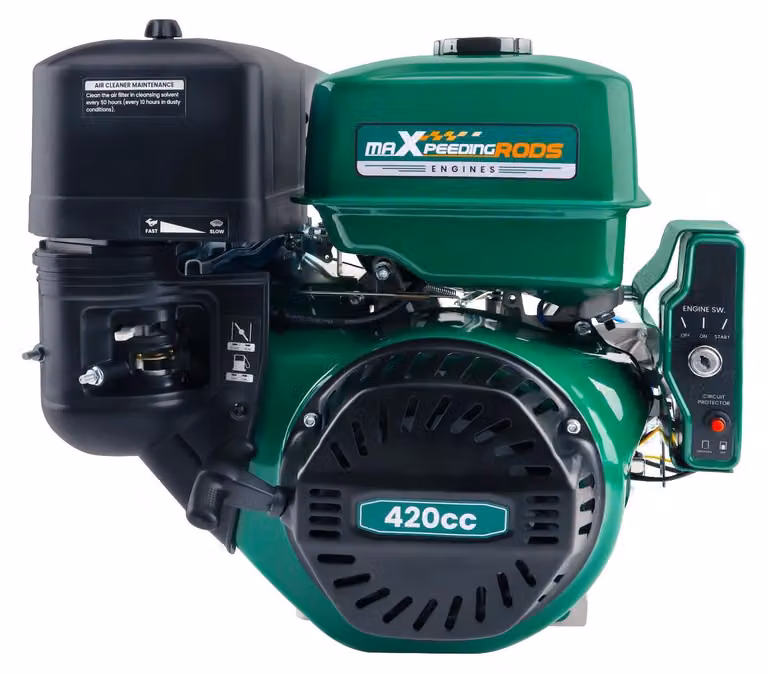 Motore a benzina - Motore a 4 tempi da 420 cc - 8 kW / 15 CV - Albero orizzontale - Avviamento a corda e elettrico - Colore: nero